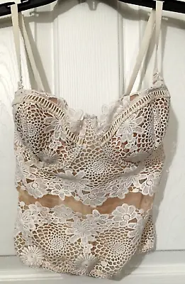 Victorias Secret Dream Angels Coconut White Crochet Lace Long Line Bra 36C Mesh • $75.99