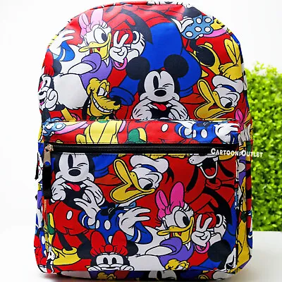 Disney Mickey Mouse 16  Large School Backpack All Over Print Mickey Friends New • $17.95