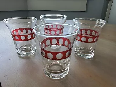 4 VINTAGE CLEAR W CRANBERRY FLASHED DOT CUT JUICE GLASSES  • $20