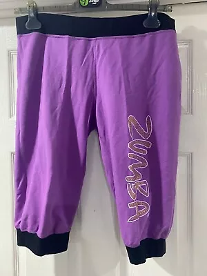 Lilac Black Zumba Crop Pants Gym Dance Trousers Stretchy Size 12 NEW • £8.99