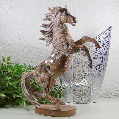 £21.90 • Buy Horse Rearing Sculpture Ornament Large Carved Sandstone Effect Mirror 32cm