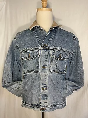 Vintage Timberland Classic Denim Weathergear Jacket Leather Collar Mens Medium • $36.99