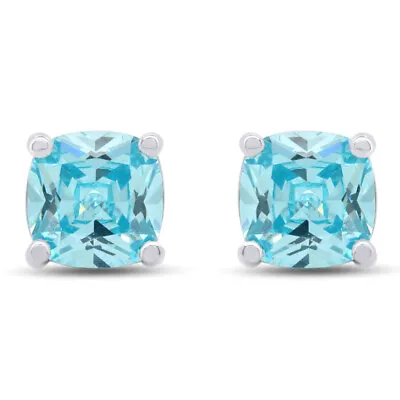 Cushion Cut Aquamarine March Birthstone Stud Earrings For Women Sterling Silver • $67.79