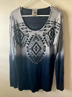 Vocal Apparel Womens Gray Ombré  Western Bling Long Sleeve 1XL • $6