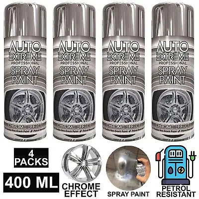 4 X Chrome Foil Mirror Metallic Effect Auto Spray Paint DIY Car Aerosol 400ml • £15.49