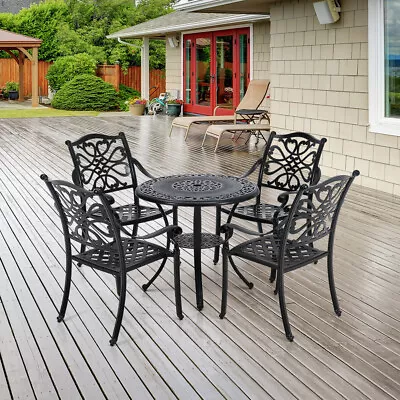 Garden Bistro Set Outdoor Table And 4Seater Chairs Cast Iron Furniture W/Cushion • £349.95