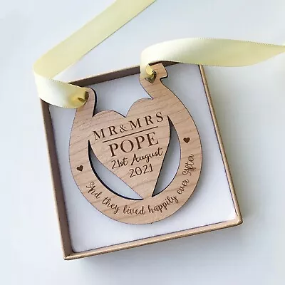 £5.95 • Buy Personalised Lucky Horseshoe Plaque For Wedding Mr & Mrs Gift Wooden Engraved