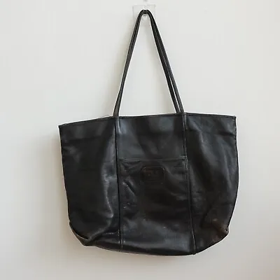 La Bagagerie Bag Leather Shoulder Tote Large Black Shopper Jean Marlaix FRANCE • $45.88