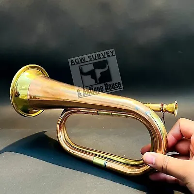 Antique Copper And Brass Trumpet Pocket Bugle -Military Scout Musical Instrument • $68.83