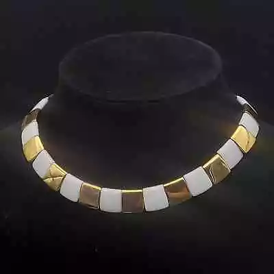 Monet Square Gold Tone White Beaded Necklace Vintage Costume Jewelry • $20