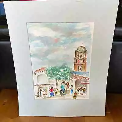 Mexican Scene Church Cathedral Water Color Painting  • $29.99