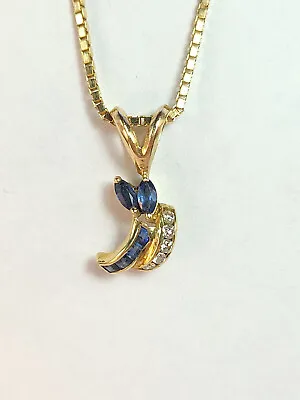 14k Yellow Gold Blue Sapphire Diamond Pendant • $95