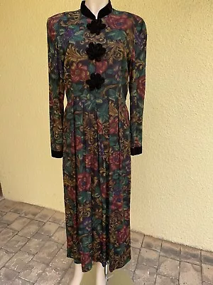 1980S Vintage Floral Rayon & Velvet Holiday Dress/J D Stone Deidre Tarver/sz 10 • $15