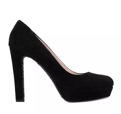 Miu Miu Shoes Black Suede Leather Platform Pumps Glitter Sole $690 It 38 Us 8 • $229