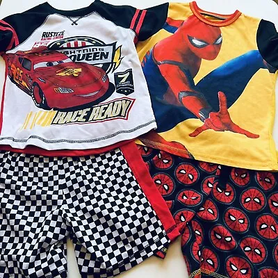 Disney Store Boy's Pajamas Shorts Top Cars Lightning McQueen Spiderman Size 7/8 • $14.95