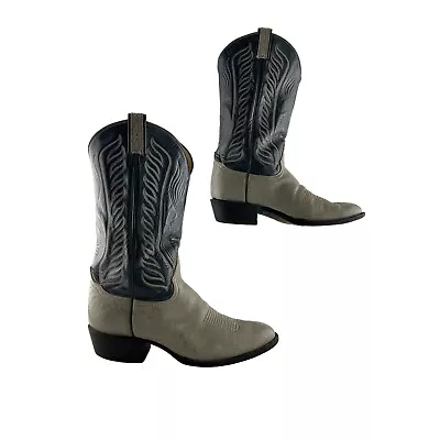 Men's Tony Lama USA Blue & Gray Leather Almond Toe Western Boots Size 11 D • $84.03
