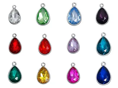 ❤ 2 X Silver Tone BIRTHSTONE Glass Charm Pendant For Necklace Bracelet 19mm ❤ • £0.99