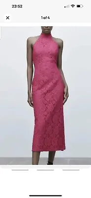 Zara Knit Metallic Lace Midi Dress Maxi Halter Bodycon Wedding Prom Party XSMALL • $16.17