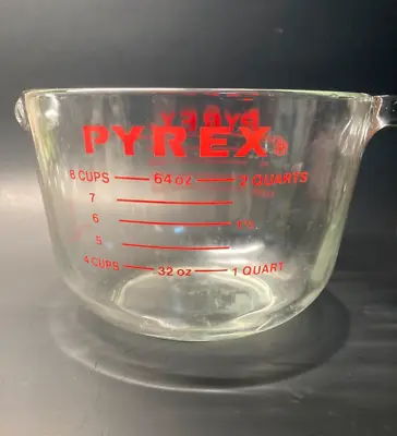 Pyrex Glass Measuring Bowl With Handle 8 Cups Or 2 Liters Excellent Condition • $25.99