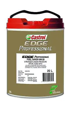 Castrol EDGE Professional 0W-20 Fuel Saver Engine Oil 20L 3381078 • $354.41