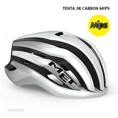 MET TRENTA 3K CARBON MIPS Road Cycling Helmet : WHITE/SILVER METALLIC • $379