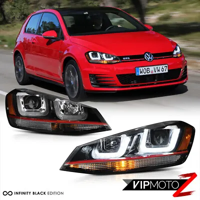 2015-2017 Volkswagen Golf GTI [ BUILT-IN RED STRIP ] LED U-BAR DRL Headlights • $399.76