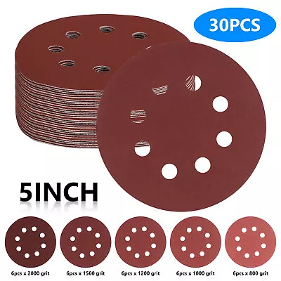 5  8 Hole Hook Loop Sanding Discs Assorted Orbital Sander Round Sandpaper Sheets • $9.48