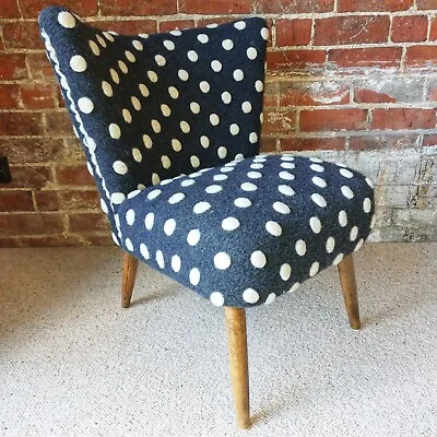 Fab Vintage Retro MCM Petite Cocktail Bedroom Chair Grey Spotty Polka Dot Wool • £275