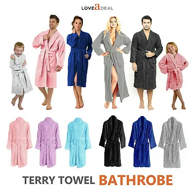 Hooded Terry Towelling Bathrobe Men Women Kids Egyptian Cotton Dressing Gown • £11.69