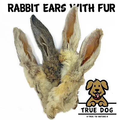 Natural Rabbit Ears With Fur 1kg | Hypoallergenic Dog Chew Treat | True Dog • £20.99