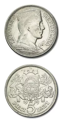 Latvia Crowned Head 5 Lati 1929 AU KM 9 • $44.99