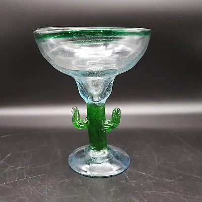 Hand Blown Glass Green Stem And Rim Cactus Margarita Glass • $10.20