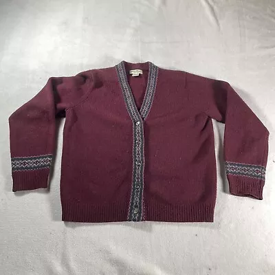 Vintage Eddie Bauer Sweater Cardigan Womens Large Red Lambs Wool Nordic V Neck • $29.99