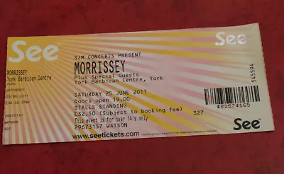 Morrissey Ticket Stub - York Barbican Gig - World Tour 2011 - Rare Memorabilia • $9.89