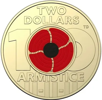 $18.95 • Buy Rare 2018 $2 Australian Two Dollar Remembrance Armistice Day Red Poppy Coin Circ