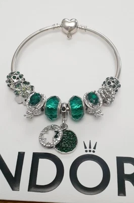 $84.95 • Buy Authentic Pandora Heart Clasp Bangle + Beautiful Generic European Charms 19cm