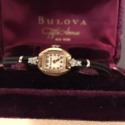 $550 • Buy Bulova Ladies 14K And Diamond Watch 17 Jewels With Case And Box Vintage