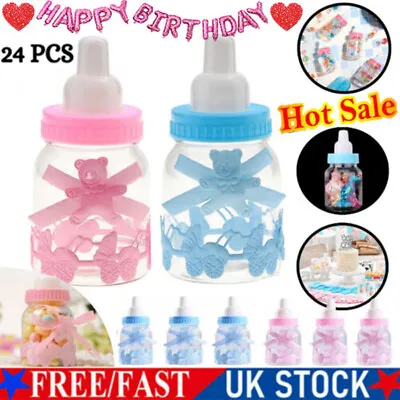 24x Fillable Bottles For Baby Shower Favors Boys Girl Blue Pink Party Decoration • £8.95