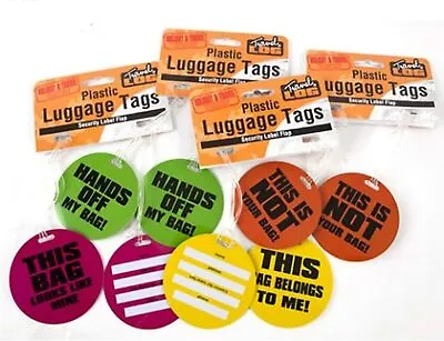 Luggage Tags 2 Pcs Neon Comical Round Travel ID Labels Colourful Slogan Tag • £3.89