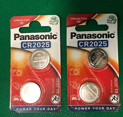 4 X Panasonic CR2025 Lithium Coin Cell 3V Battery Car Key Fobs Remote -BR 2025 • £2.99