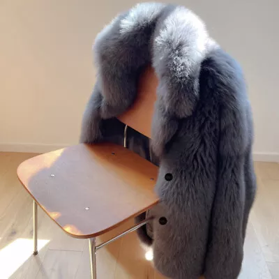 Fox Fur Coat Mens Winter New  Lapel Collar Fur Collar Faux Fur Coat Parka Sz. • $119.27