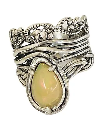 Vintage Sterling Silver OR PAZ PZ Israel Fire Opal Wide Band Ring SIZE 6 • $89.99