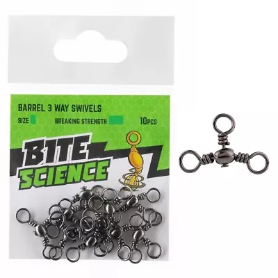 10 Pack Of Bite Science Black Barrel 3-Way Crossline Fishing Swivels • $6.95