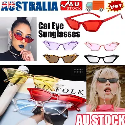 Retro Small Cat Eye Sunglasses Rectangle Steampunk Rivet Women Fashion Shades RL • $7.96