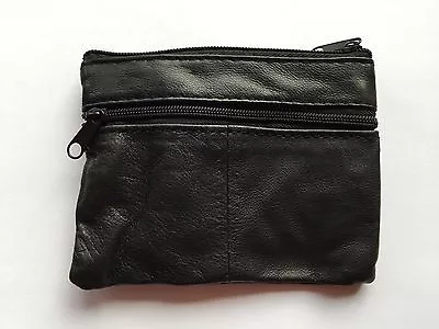 Mens Womens Boys Black Leather Zip Coin Purse Wallet Pouch Key Ring Case Money  • £2.49