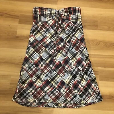 Ann Taylor Madras Dress Plaid Patchwork Strapless Cotton Preppy Lined Size 4P • $13.99