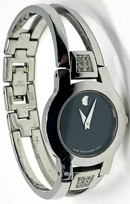 Movado Amorosa Museum Steel 18 Diamonds Black Dial Quartz Ladies Watch • $164.07