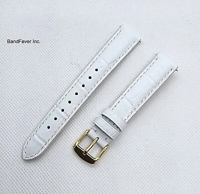 16mm White Genuine Leather Alligator Watch Band Strap GOLD BUCKLE Fits Michele • $9.45