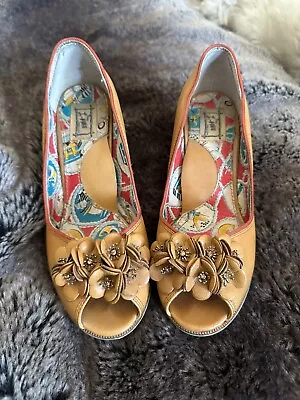 Miss L Fire - Mustard Yellow Open Toe Vintage Heels 37 • $60