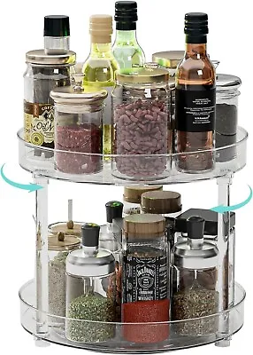 2 Tier Lazy Susan Organizer，Clear Plastic Lazy Susan Turntable For Cabinet，Rotat • $10.99